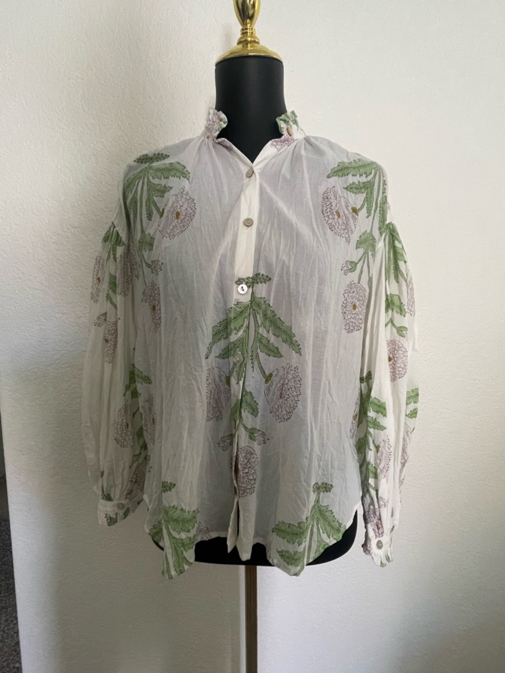 Alix of Bohemia Annabel Moonflower Block Print Blouse - White/Green/Purple